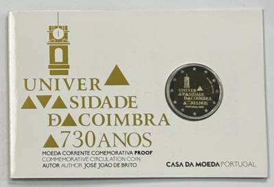 S&S Numismatic世界钱币-拍卖 第126期  葡萄牙2020年 科英布拉大学成立730周年 2欧元双色纪念币 精制 官方卡币