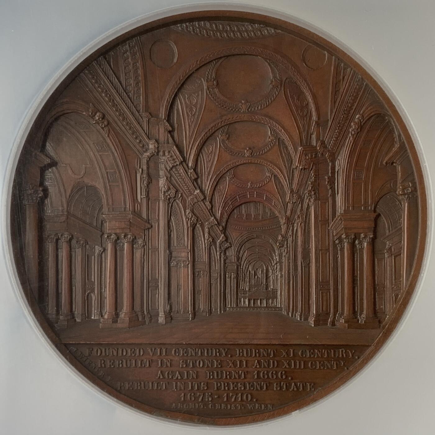 掌中浮雕-藏着的欧洲第059场 NGC MS62 ：1856年英国圣保罗大教堂铜章，J.Wiener雕刻，59mm，