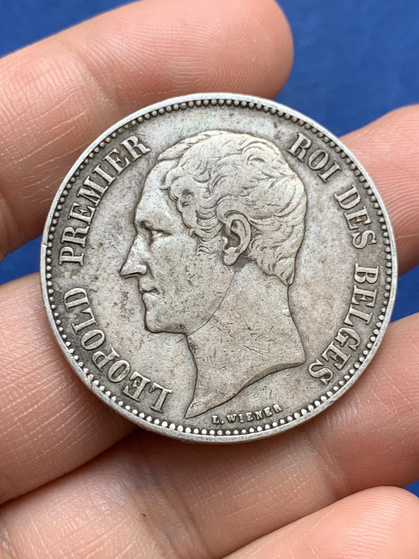 《竞宝斋》第482场 周日，周一 2场连拍 （全场包邮）20级店铺 欢迎送拍 比利时1865年利奥波德一世5法郎银币