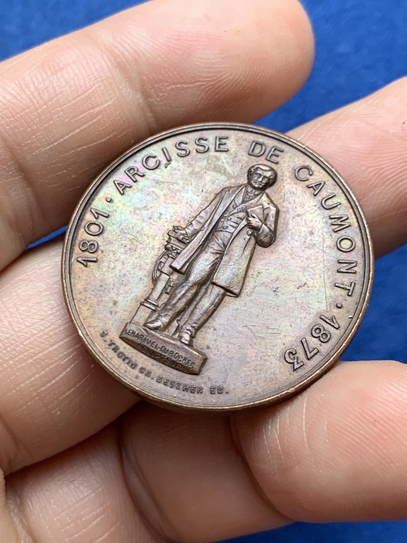 《竞宝斋》第482场 周日，周一 2场连拍 （全场包邮）20级店铺 欢迎送拍 1873年法国阿尔西斯·德·科蒙纪念铜章 13.7克 32.2mm