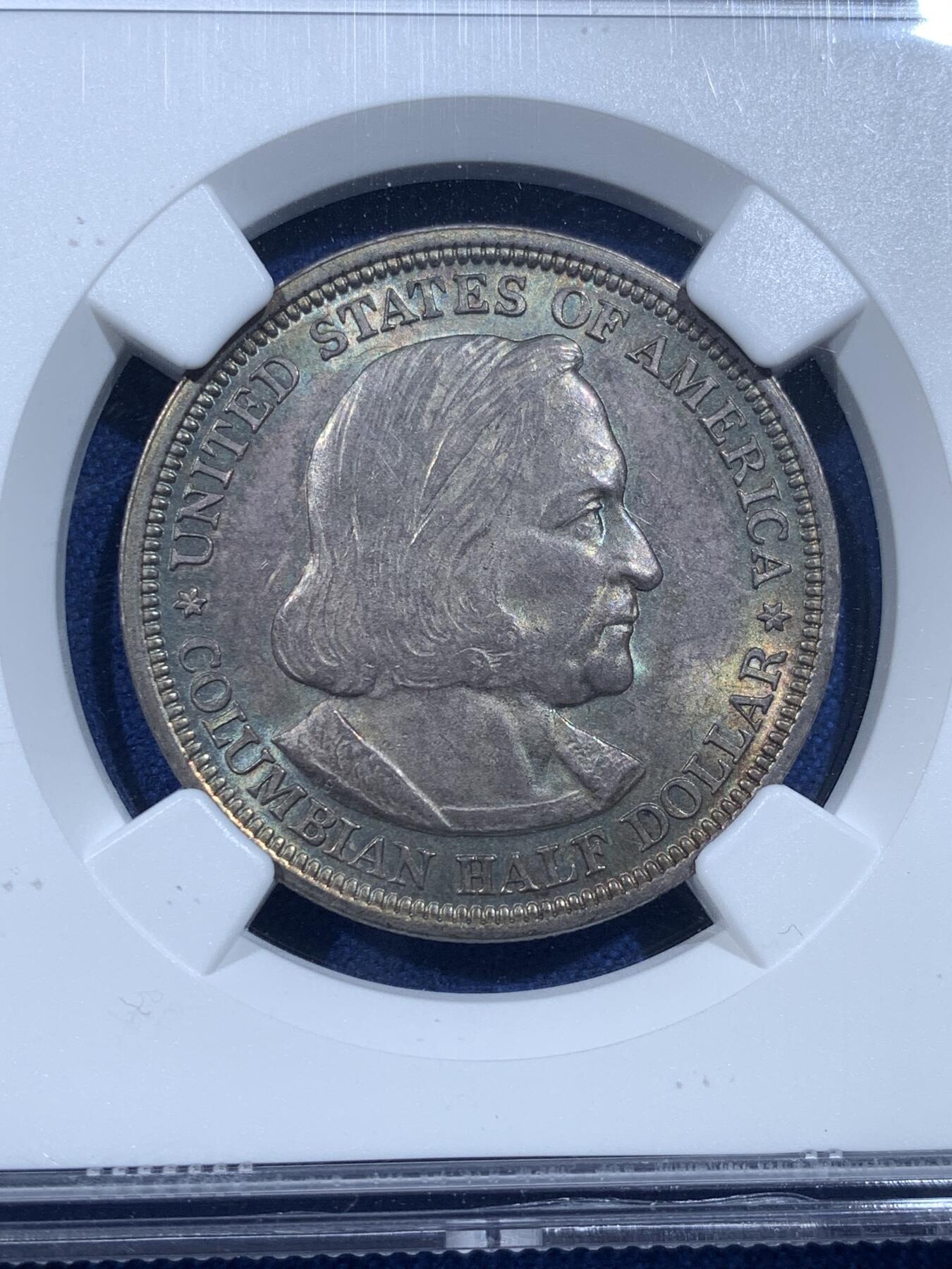 《竞宝斋》第482场 周日，周一 2场连拍 （全场包邮）20级店铺 欢迎送拍 NGC MS64 美国 1892年 哥伦布半美元 纪念银币 少见的绿色包浆 非常好看