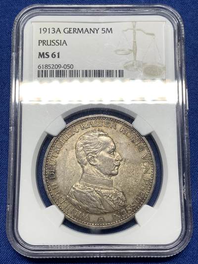 《竞宝斋》第482场 周日，周一 2场连拍 （全场包邮）20级店铺 欢迎送拍 - NGC  MS61 德国1913年威廉二世戎装5马克银币 原味厚重包浆