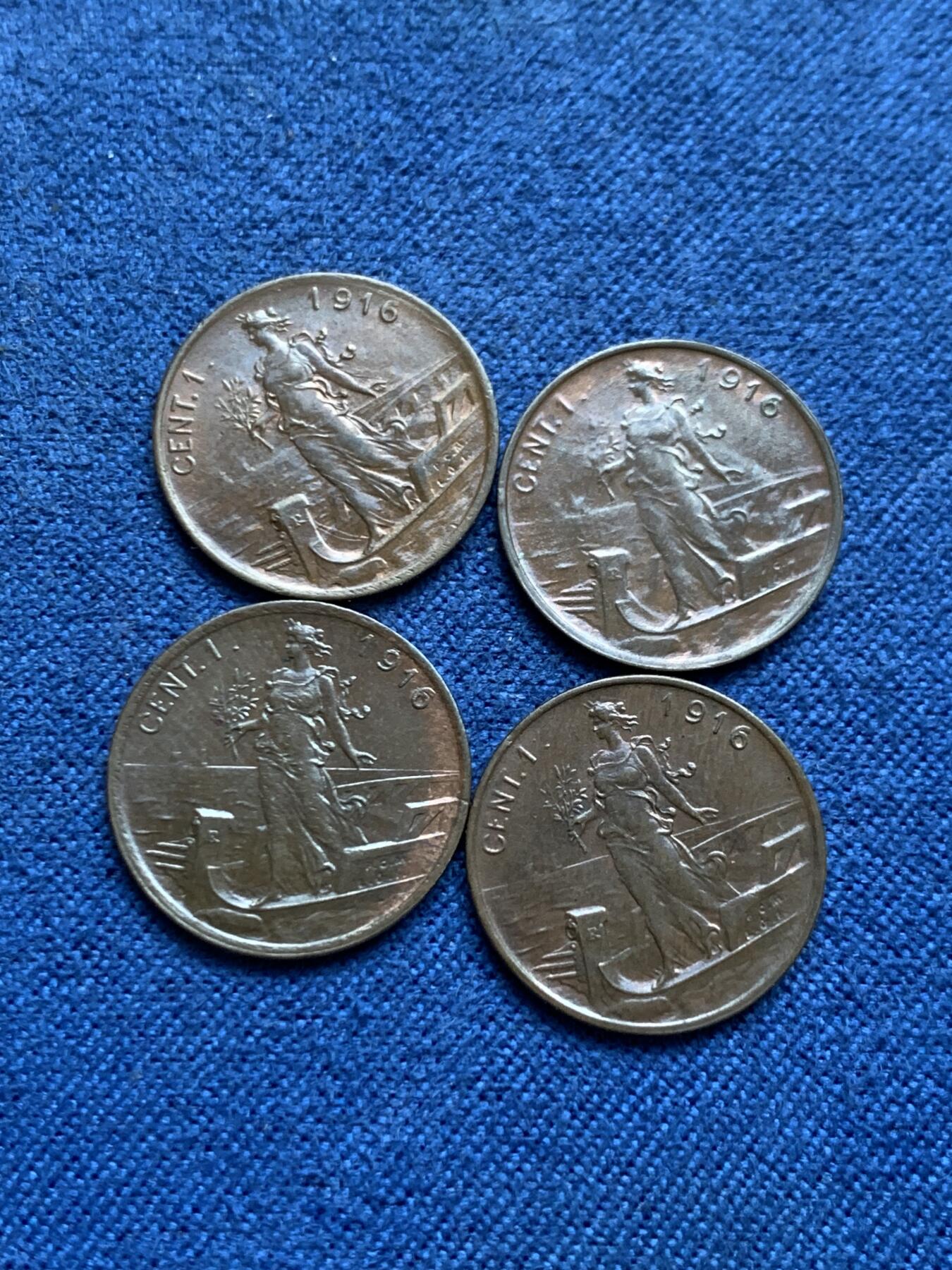 《竞宝斋》第482场 周日，周一 2场连拍 （全场包邮）20级店铺 欢迎送拍 四枚一组 好品 意大利1916年1分