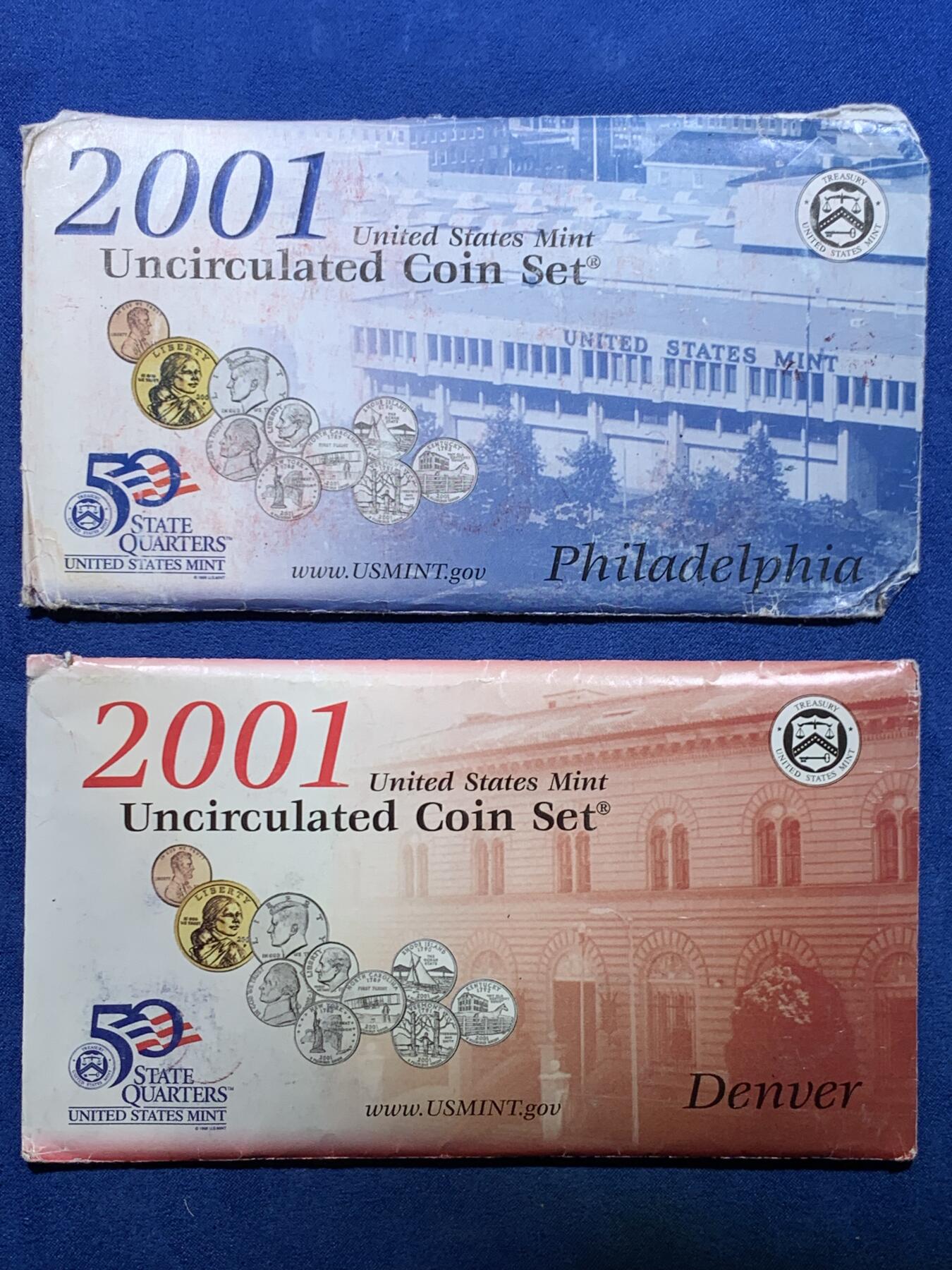 《竞宝斋》第482场 周日，周一 2场连拍 （全场包邮）20级店铺 欢迎送拍 两套一组 2001年美国P厂+D厂套币(每个版本各10枚)，少见品种