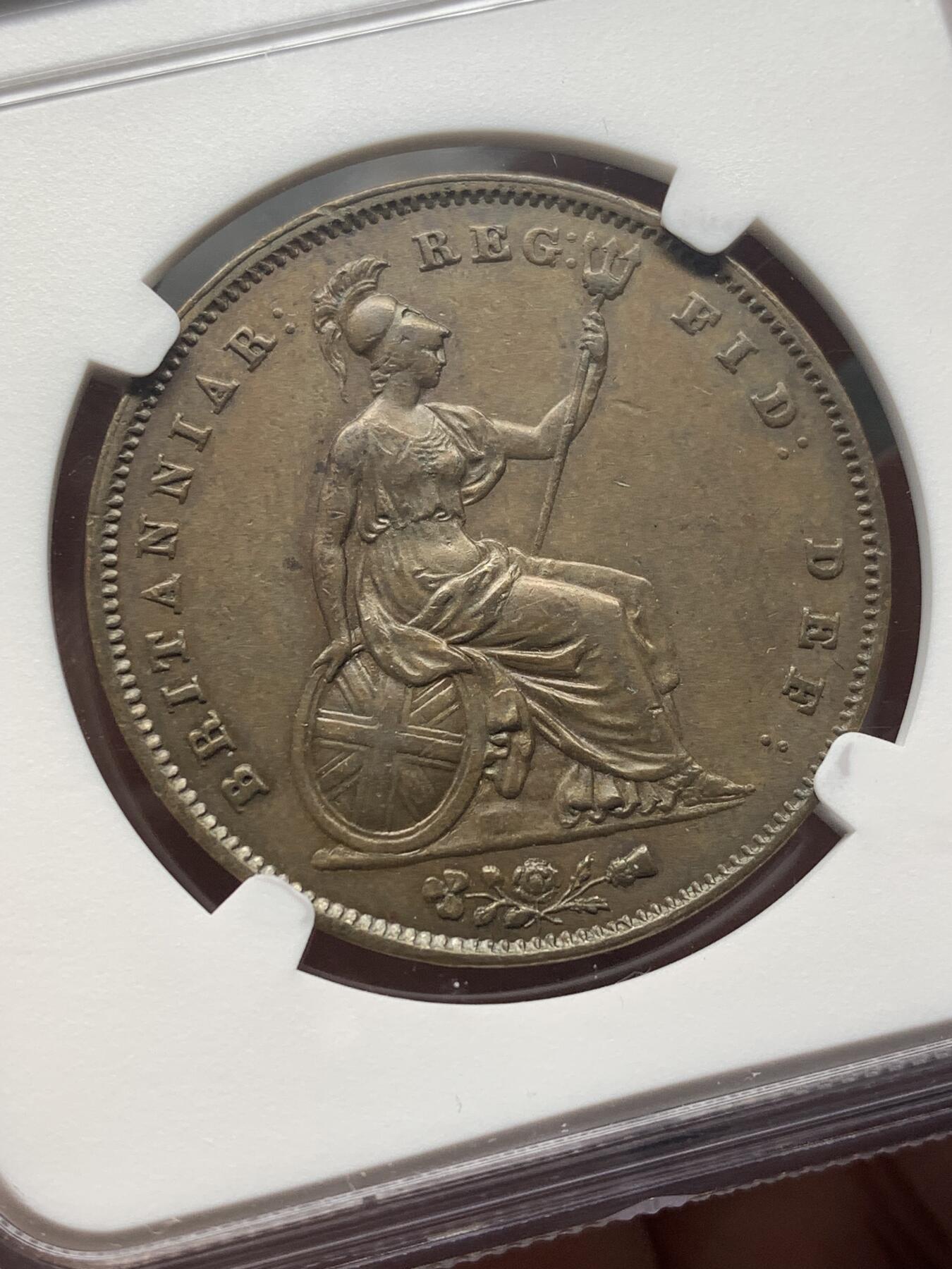 《竞宝斋》第482场 周日，周一 2场连拍 （全场包邮）20级店铺 欢迎送拍 NGC AU55BN 英国1855年维多利亚1便士铜币