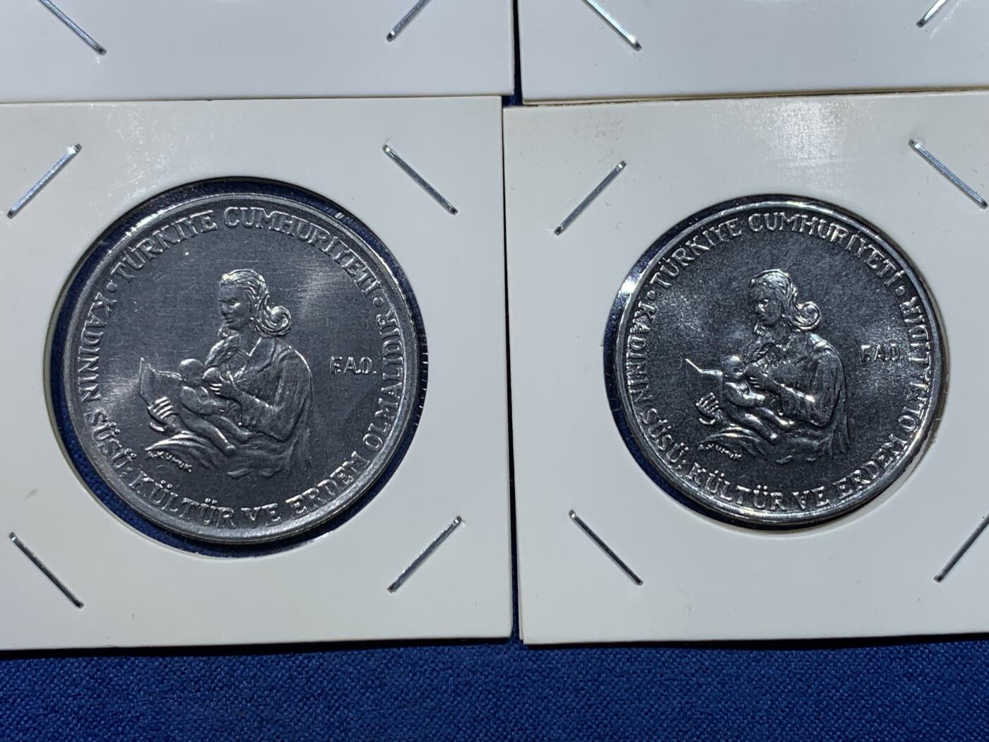 《竞宝斋》第482场 周日，周一 2场连拍 （全场包邮）20级店铺 欢迎送拍 土耳其1976-1980年F.A.O纪念币8枚套（500里拉银币齿边，光边加字）