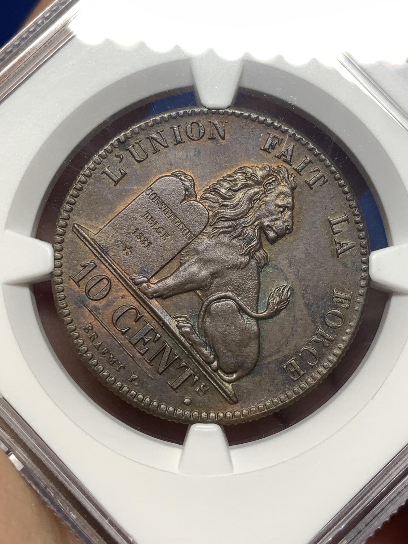 《竞宝斋》第482场 周日，周一 2场连拍 （全场包邮）20级店铺 欢迎送拍 NGC UNCD 比利时1832年利奥波德一世10分铜币