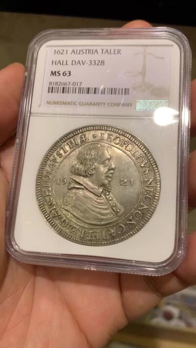 《竞宝斋》第482场 周日，周一 2场连拍 （全场包邮）20级店铺 欢迎送拍 唯一亚军分 NGC MS63 奥地利帝国 1621年 利奥波德 泰勒大银币 400多年的老泰勒 能有这个品质确实难得