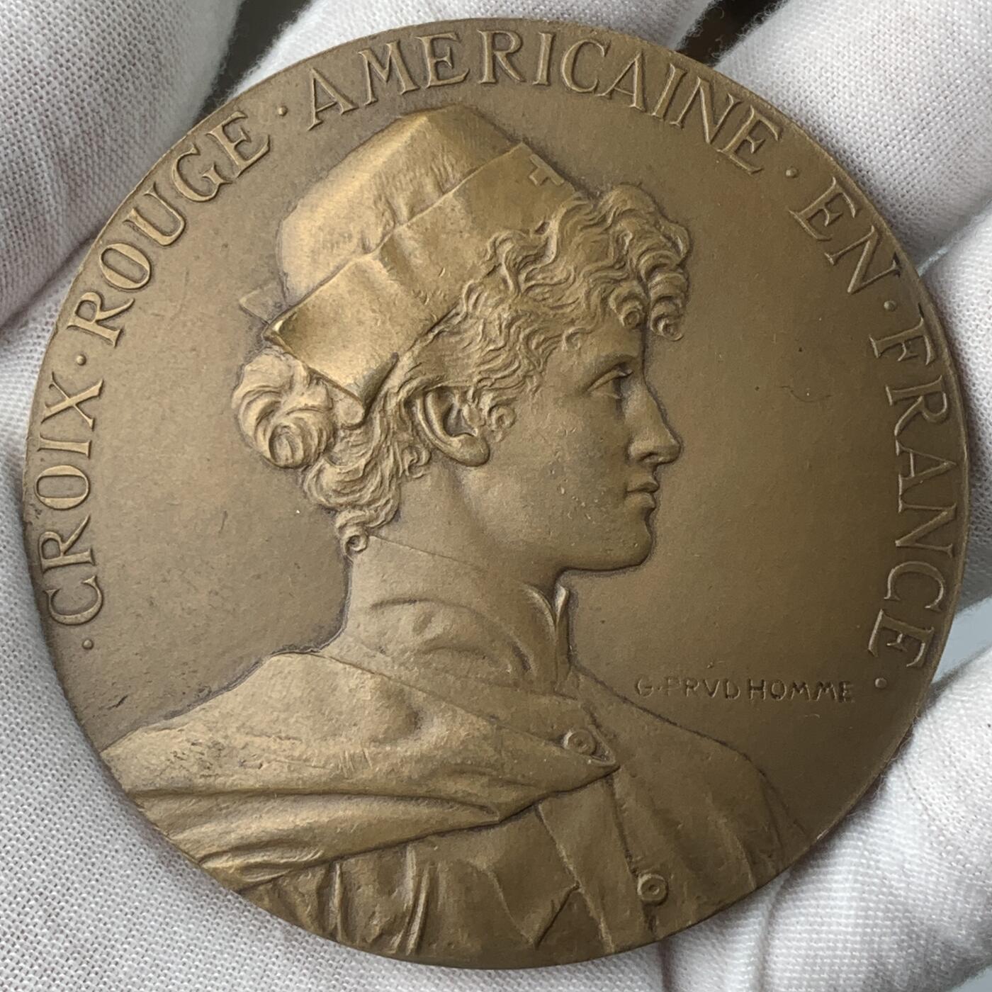 掌中浮雕-藏着的欧洲第059场 美国红十字会在法国开展人道主义救援纪念铜章，68mm