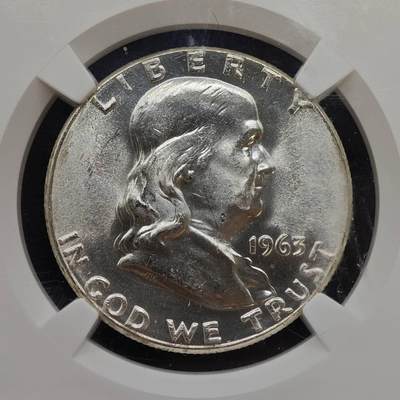 【淘币小摊】实时拍第八百九十六拍   银币套币场    每周一统一发货 美国1963年富兰克林半美元银币 NGC MS64