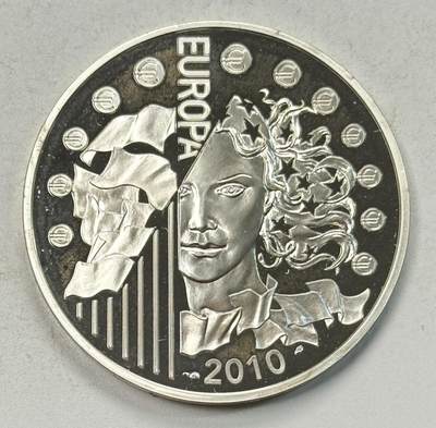 S&S Numismatic世界钱币-拍卖 第126期  法国2010年 欧罗巴系列-克卢尼修道院1100周年 10欧元精制纪念银币 22.2克999银，品相如图，裸币
