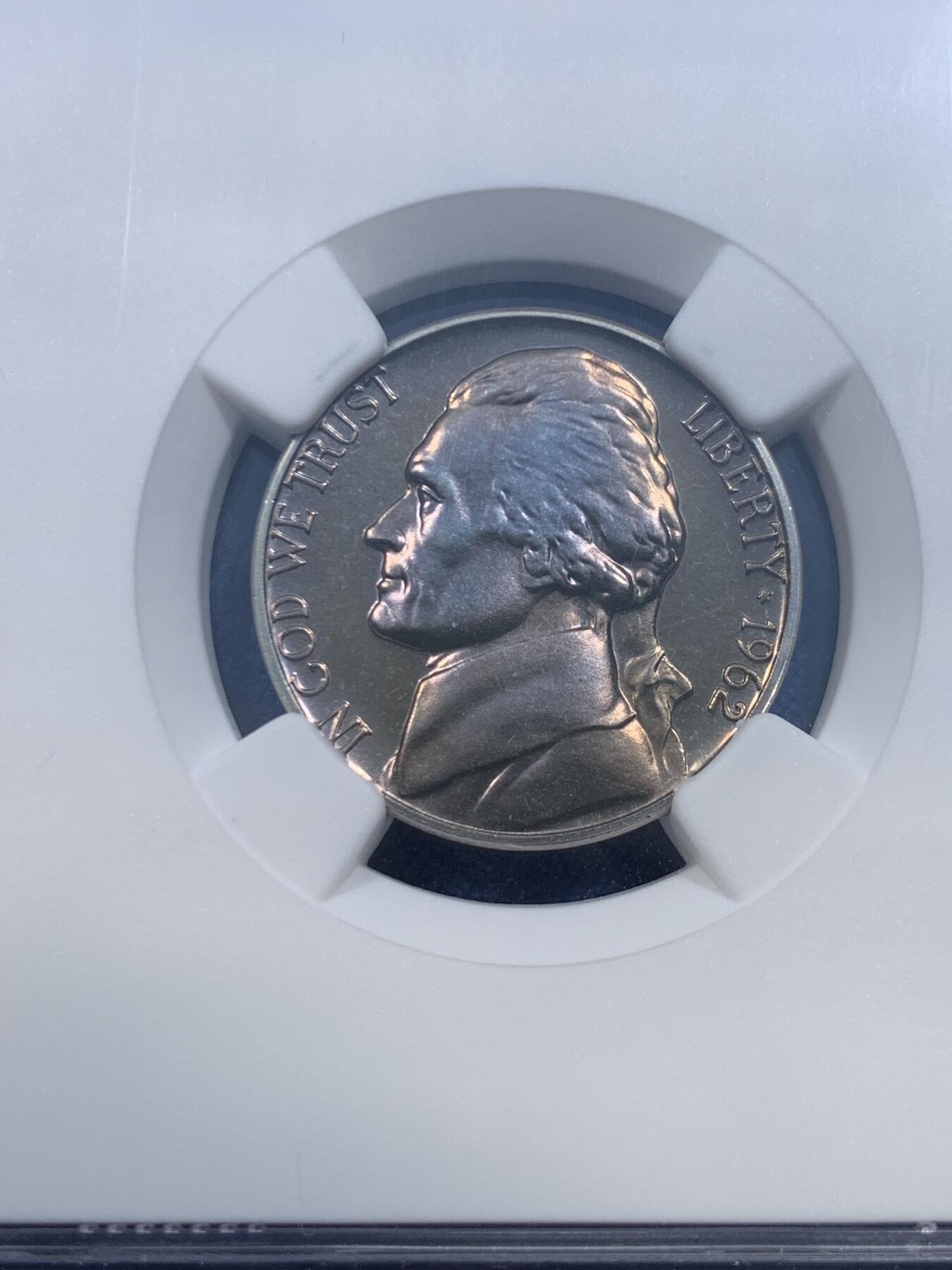 《竞宝斋》第482场 周日，周一 2场连拍 （全场包邮）20级店铺 欢迎送拍 NGC PF66 美国1962年杰克逊5美分镍币，少见早期精制版本，高分