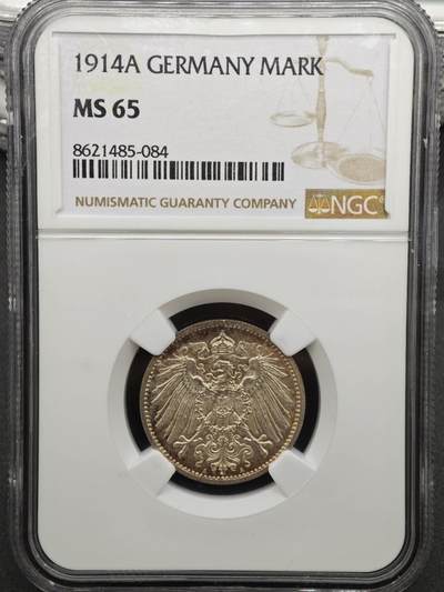 【淘币小摊】实时拍第八百九十六拍   银币套币场    每周一统一发货 德国1914年1马克银币 NGC MS65