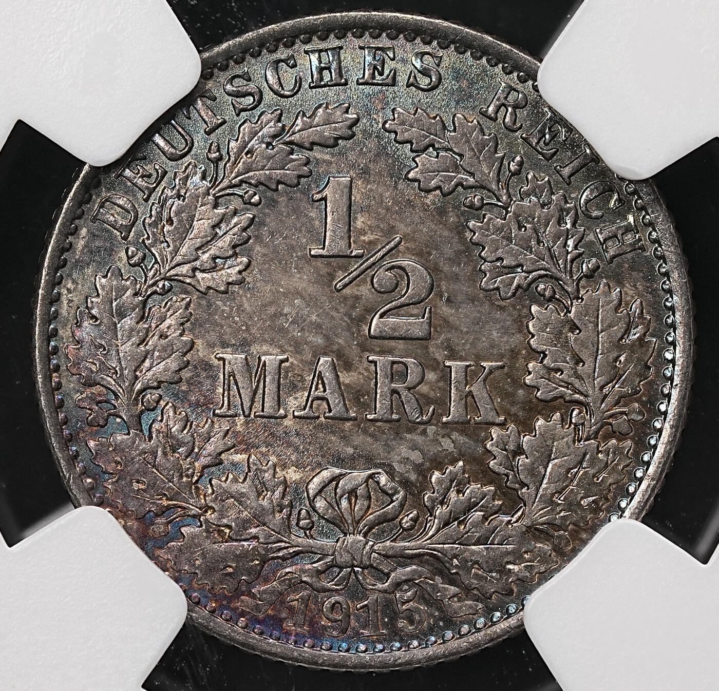 修遠堂世界钱币第112期 NGC MS63  1915年德国1/2马克银币，E厂铭