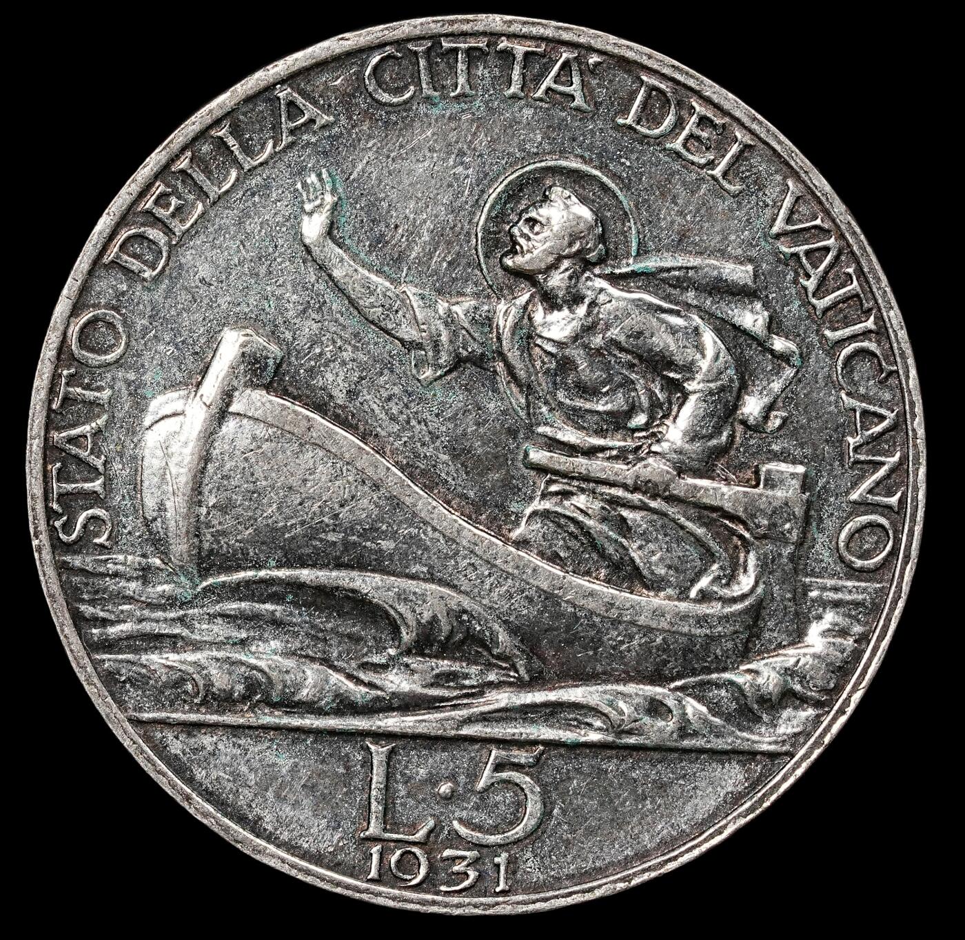 修遠堂世界钱币第112期  1931 年梵蒂冈庇护十一世 5 里拉银币，5g，含银83.5%