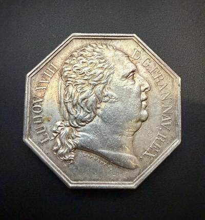 【周六 19:30】乾藏阁外国银币专场・裸币 / 评级币 + 银章铜章 保真包老 - 法国路易十八鲁昂市纹章八角银章 1818年