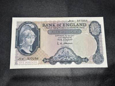 《外钞收藏家》第六百二十九期（精品场）（长期征集拍品、欢迎藏友们联系合作） 英国B序列5镑 UNC-