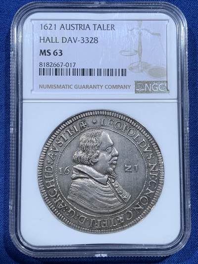 《竞宝斋》第482场 周日，周一 2场连拍 （全场包邮）20级店铺 欢迎送拍 - 唯一亚军分 NGC MS63 奥地利帝国 1621年 利奥波德 泰勒大银币 400多年的老泰勒 能有这个品质确实难得