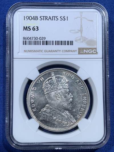 《竞宝斋》第482场 周日，周一 2场连拍 （全场包邮）20级店铺 欢迎送拍 - NGC MS63 1904年英属海峡爱德华七世一元大样银币 顶级转光 还未见过如此炫亮的海峡 值得入手