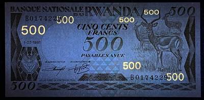 小福收藏拍卖第205期 裸钞场 本期有多张豹子号靓号  大量民国钞 百慕大样钞洋葱冠全套  阿富汗首年份查希尔国王和独立纪念碑 仅发行1000枚亚克力砖封蒙古20000图格里克帝国800周年纪念钞 卢旺达 东加勒比 斯里兰卡等多国精美纸币 卢旺达 1981年 500法郎 黑斑羚 少见 unc