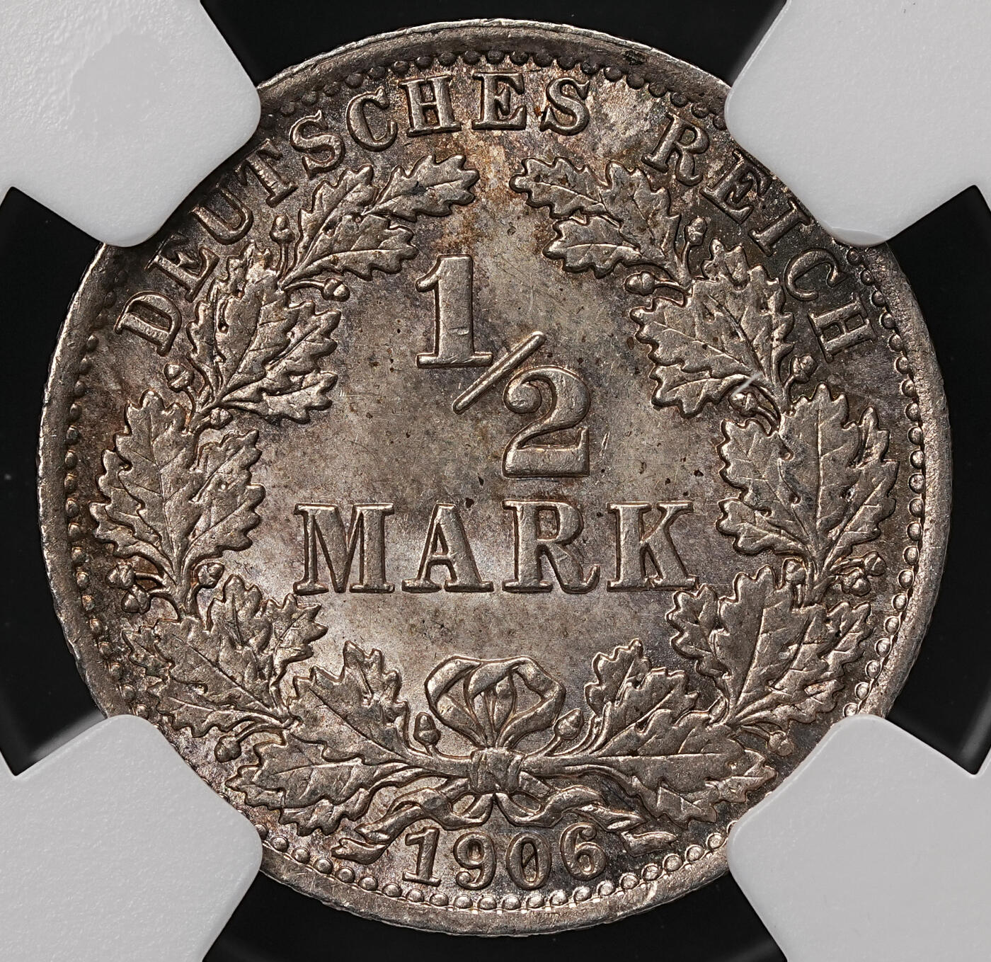 修遠堂世界钱币第112期 NGC MS65 1906年德国1/2马克银币，A厂铭