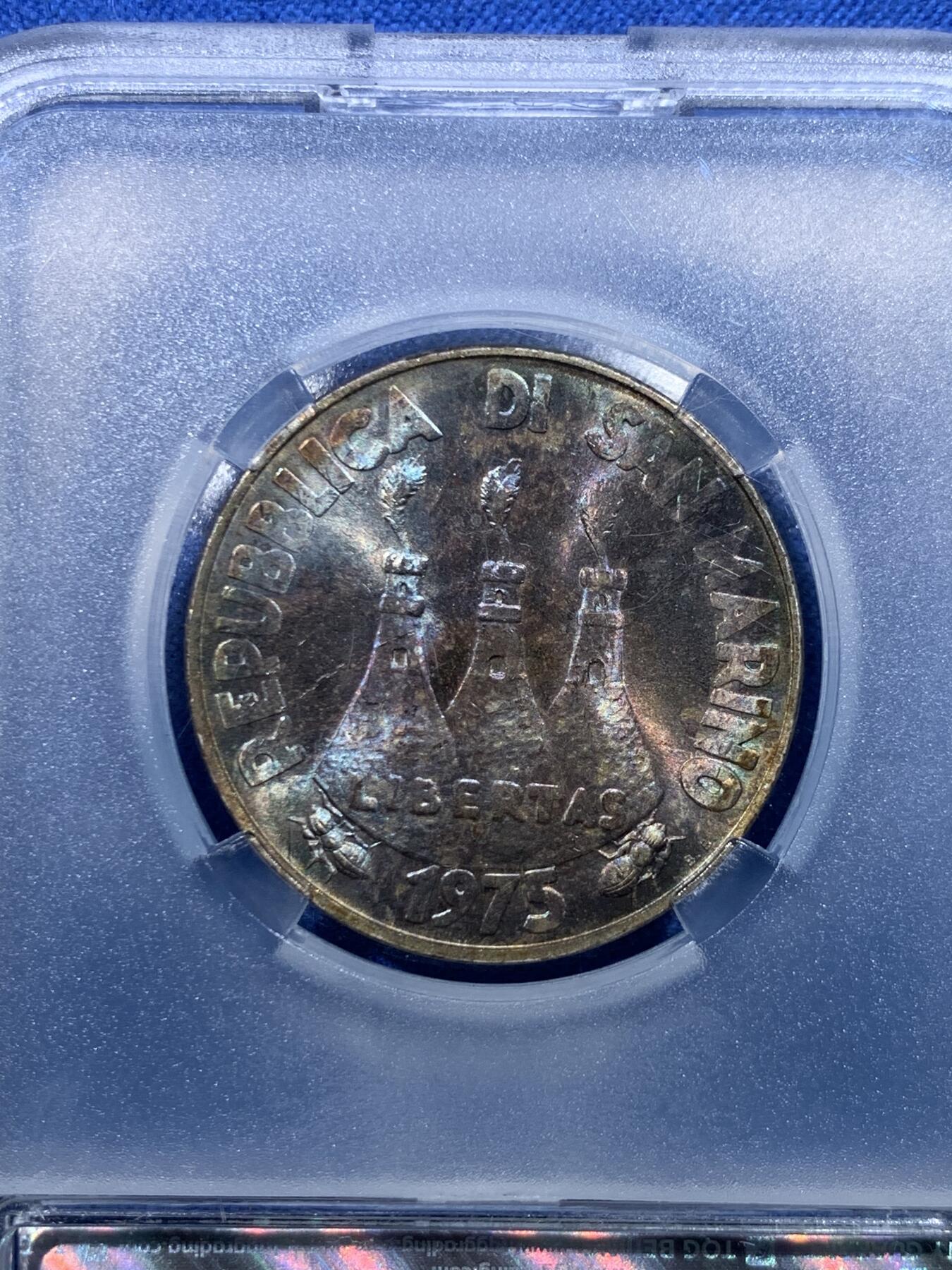 《竞宝斋》第482场 周日，周一 2场连拍 （全场包邮）20级店铺 欢迎送拍 TQG MS61 圣马力诺1975年500里拉银币，飞鸟主题，经典老银币，历史感拉满，欧洲袖珍国少见品种，收藏级品相