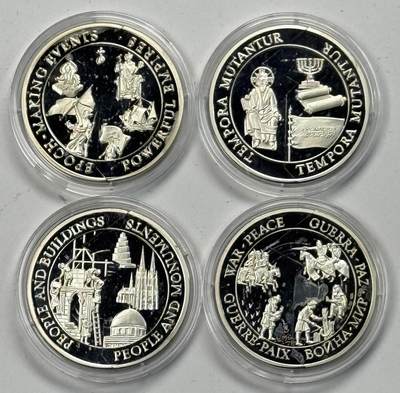 S&S Numismatic世界钱币-拍卖 第126期  萨摩亚和基里巴斯1998年 千禧年-世事变迁/战争和和平/时代和帝国/人物和遗迹 5元精制分割纪念银币4枚全套 925银4X1盎司 发行量10000套  盒证齐全