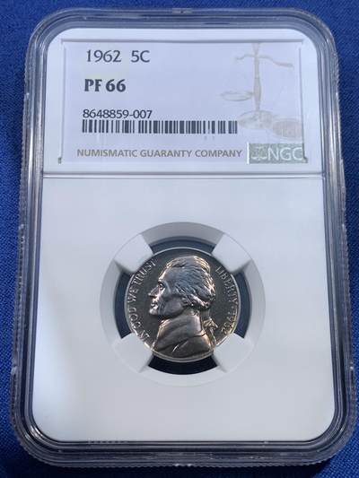 《竞宝斋》第482场 周日，周一 2场连拍 （全场包邮）20级店铺 欢迎送拍 - NGC PF66 美国1962年杰克逊5美分镍币，少见早期精制版本，高分
