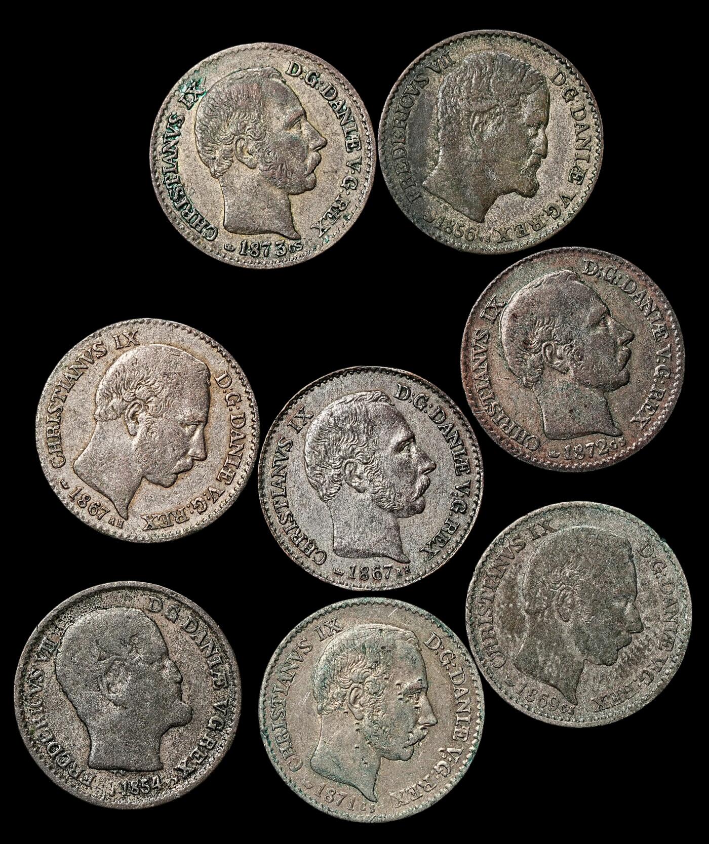 修遠堂世界钱币第112期 19世纪丹麦4 SKILLING RIGSMONT银币一组，14.75g，含银25%