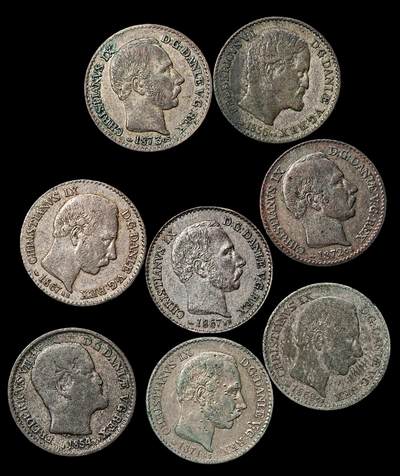 修遠堂世界钱币第112期 - 19世纪丹麦4 SKILLING RIGSMONT银币一组，14.75g，含银25%