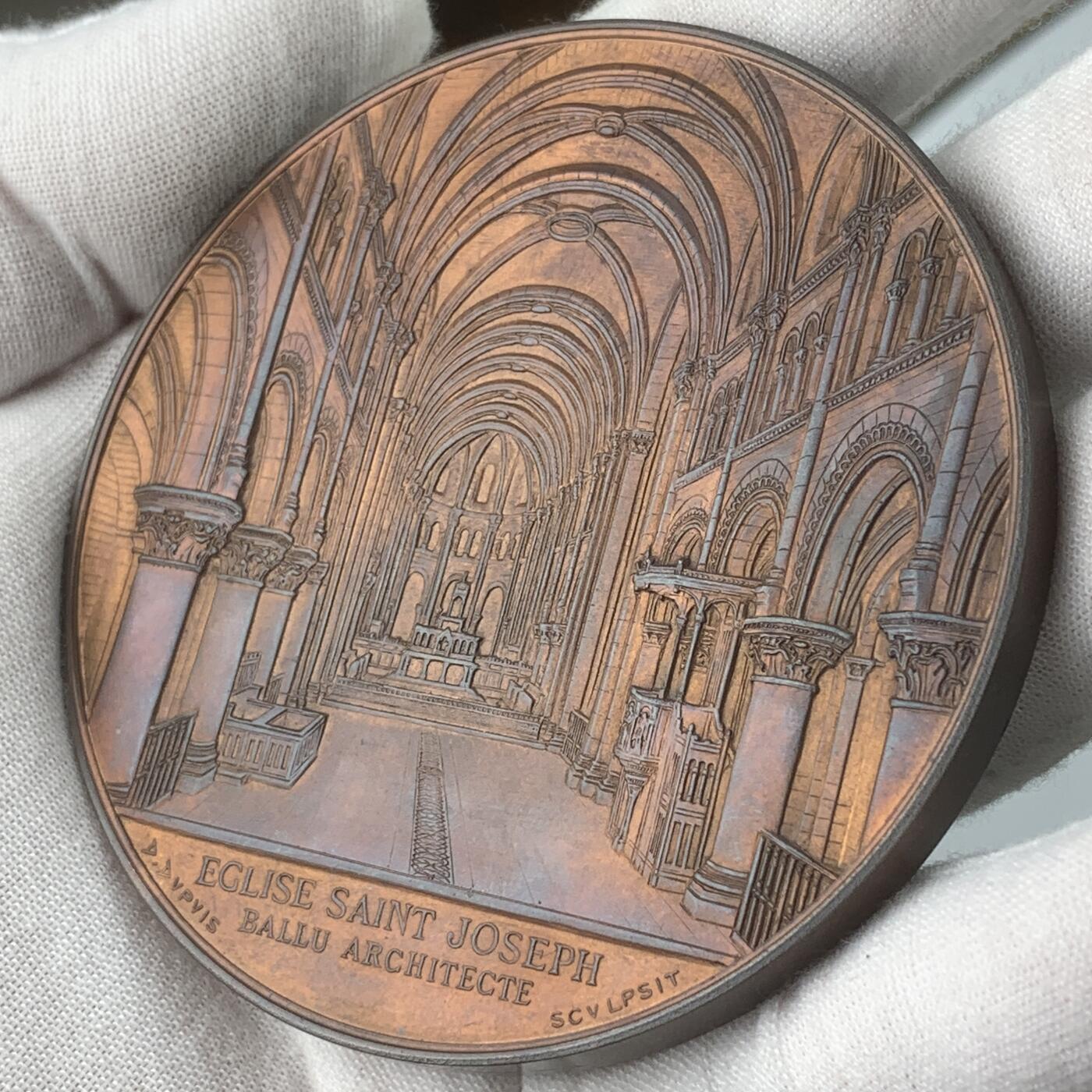 掌中浮雕-藏着的欧洲第059场 法国巴黎圣约瑟夫教堂大铜章，75mm，丰饶角边铭