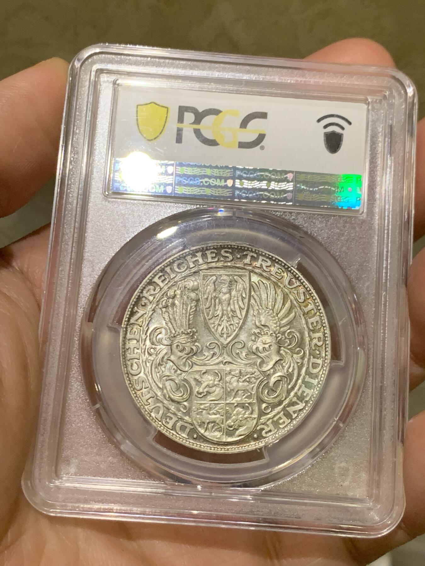 《竞宝斋》第482场 周日，周一 2场连拍 （全场包邮）20级店铺 欢迎送拍 PCGS SP66 德国1927年兴登堡80大寿5马克币型银章，冠军分