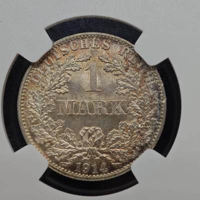 【淘币小摊】实时拍第八百九十六拍   银币套币场    每周一统一发货 德国1914年1马克银币 NGC MS65