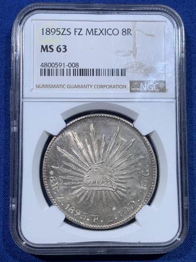 《竞宝斋》第482场 周日，周一 2场连拍 （全场包邮）20级店铺 欢迎送拍 - NGC MS63 墨西哥1895年ZS FZ花边鹰洋银币 历经百年崭新出场