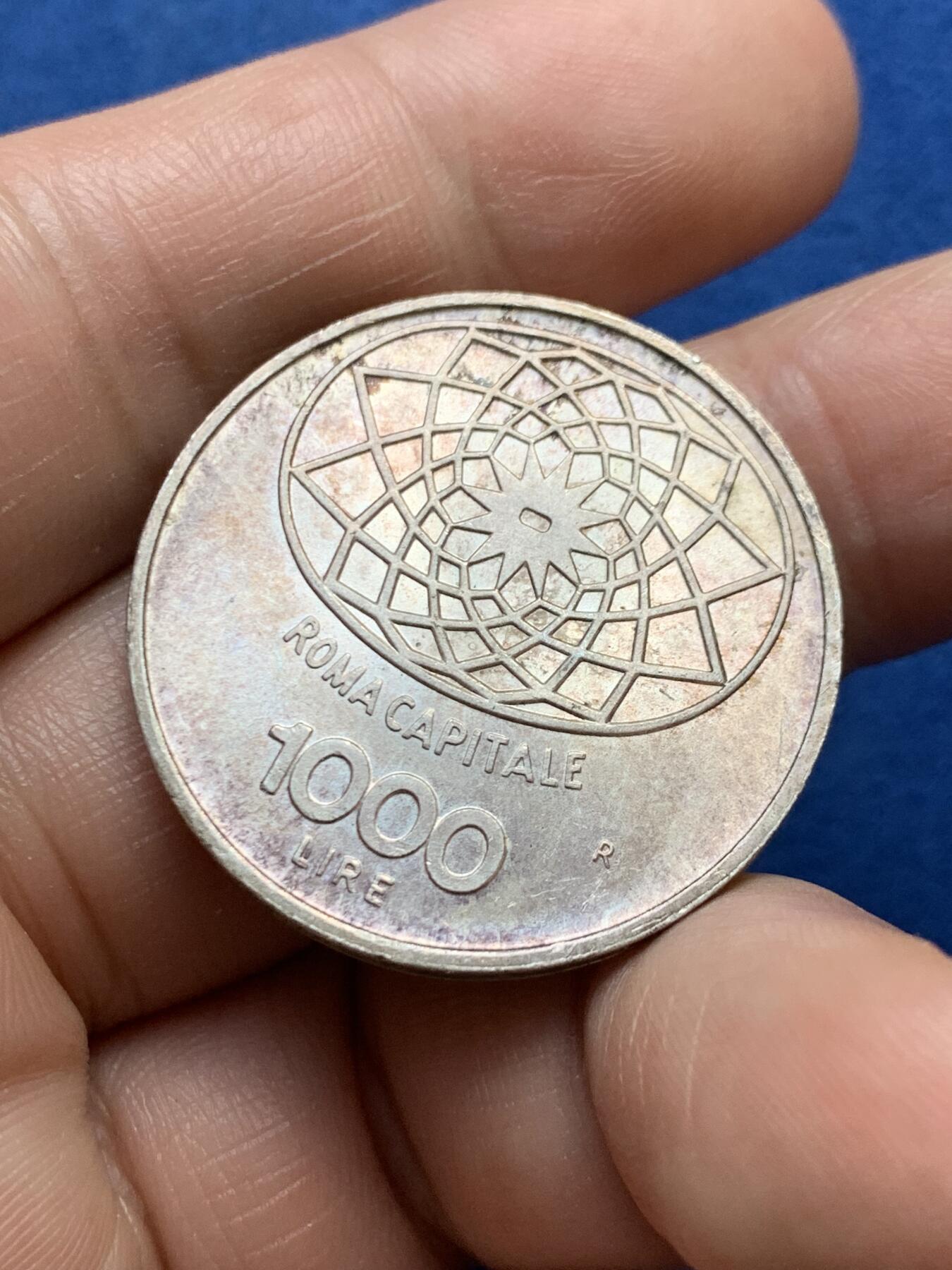 《竞宝斋》第482场 周日，周一 2场连拍 （全场包邮）20级店铺 欢迎送拍 意大利1970年罗马建都百年1000里拉纪念银币