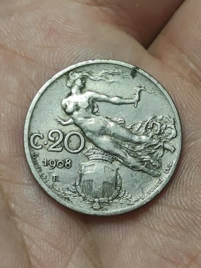 2026年第四十五场(总第二百一十四场）外国好品散币场(免佣金) - 意大利王国1908年20分(维托里奥-埃马努埃莱三世时期，第二套首发年)