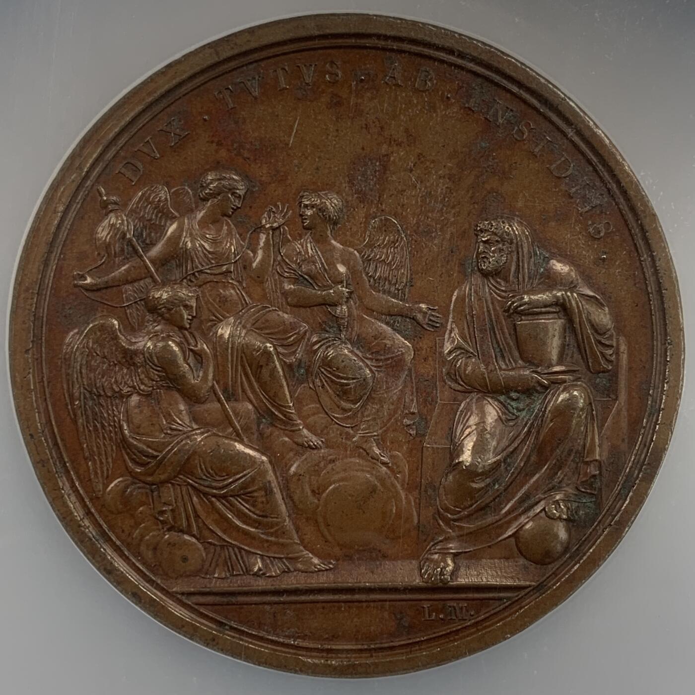 掌中浮雕-藏着的欧洲第059场 NGC MS61 : 1800年意大利刺杀拿破仑事件铜章, 60mm ,Manfredini雕刻，正面为时任法兰西共和国第一执政的拿破仑，此款头像不多见