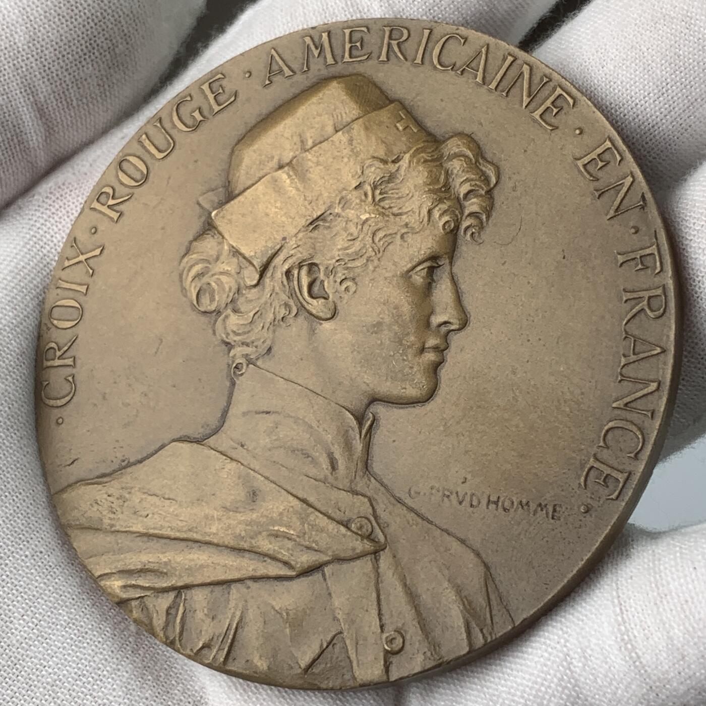 掌中浮雕-藏着的欧洲第059场 美国红十字会在法国开展人道主义救援纪念铜章，68mm