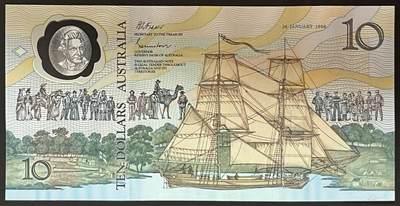 小福收藏拍卖第205期 裸钞场 本期有多张豹子号靓号  大量民国钞 百慕大样钞洋葱冠全套  阿富汗首年份查希尔国王和独立纪念碑 仅发行1000枚亚克力砖封蒙古20000图格里克帝国800周年纪念钞 卢旺达 东加勒比 斯里兰卡等多国精美纸币 澳大利亚 1988年 10元 AA冠 世界首张塑料钞 大帆船移民200周年纪念钞 unc