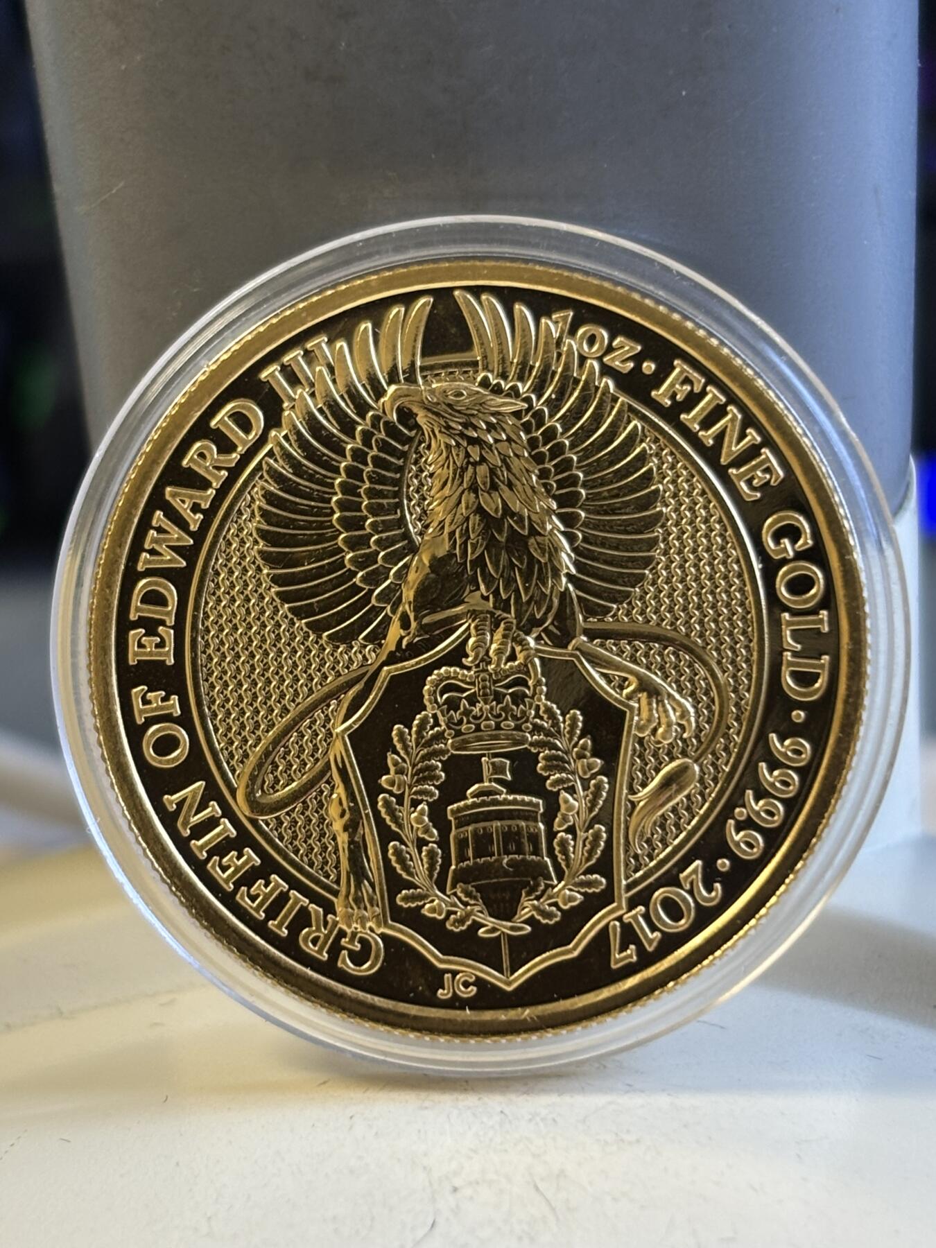 第197期拍卖 英国2017年女王神兽系列格里芬鹰1盎司纪念金币，9999金