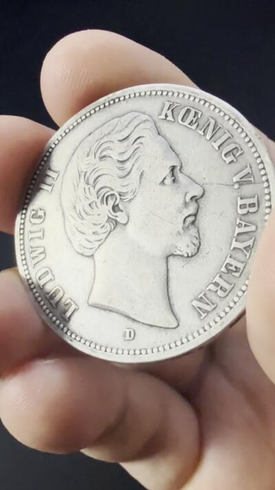 【周六 19:30】乾藏阁外国银币专场・裸币 / 评级币 + 银章铜章 保真包老 德国巴伐利亚1876年5马克银币 路德维希二世 帝国鹰