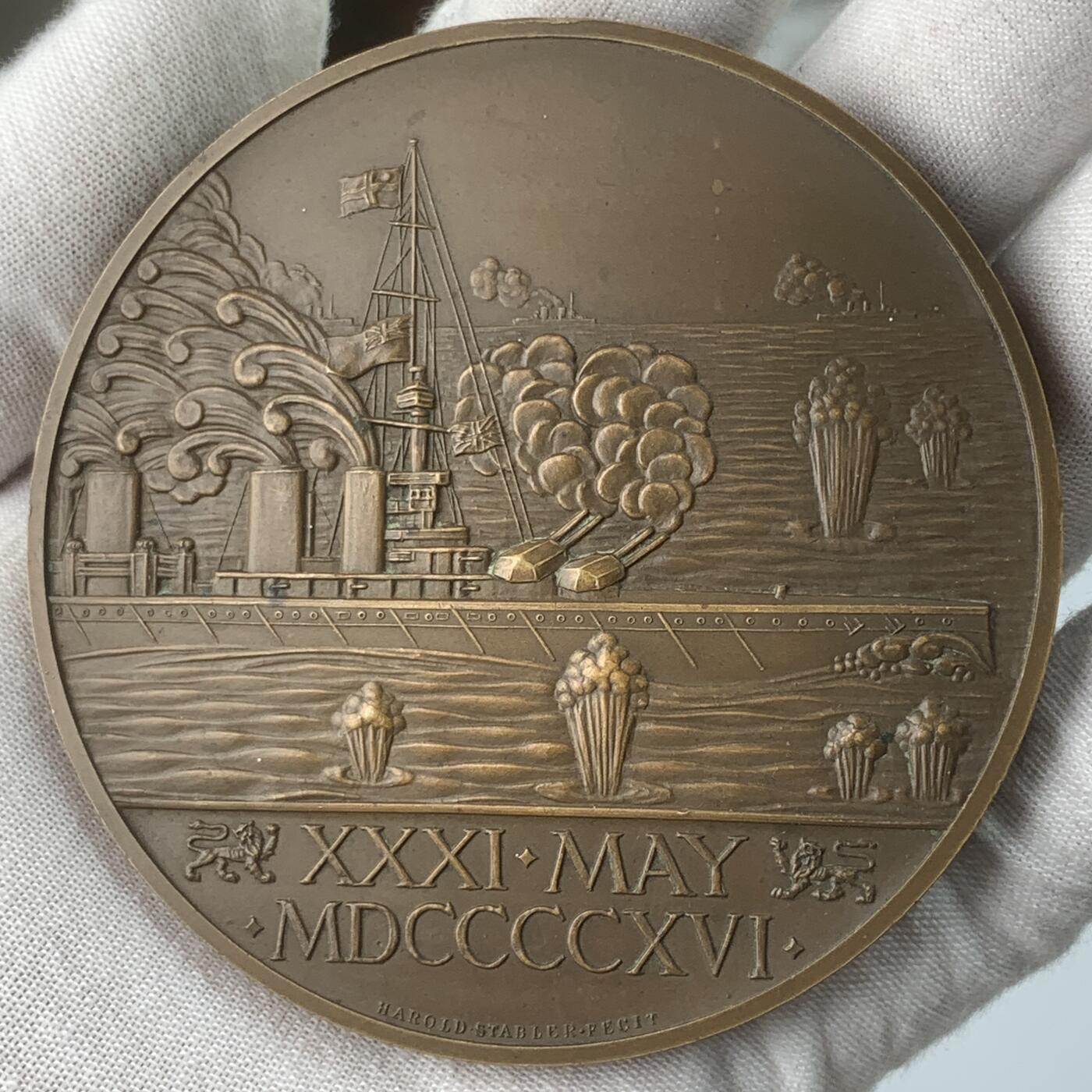 掌中浮雕-藏着的欧洲第059场 1916年英国日德兰海战纪念铜章，76mm