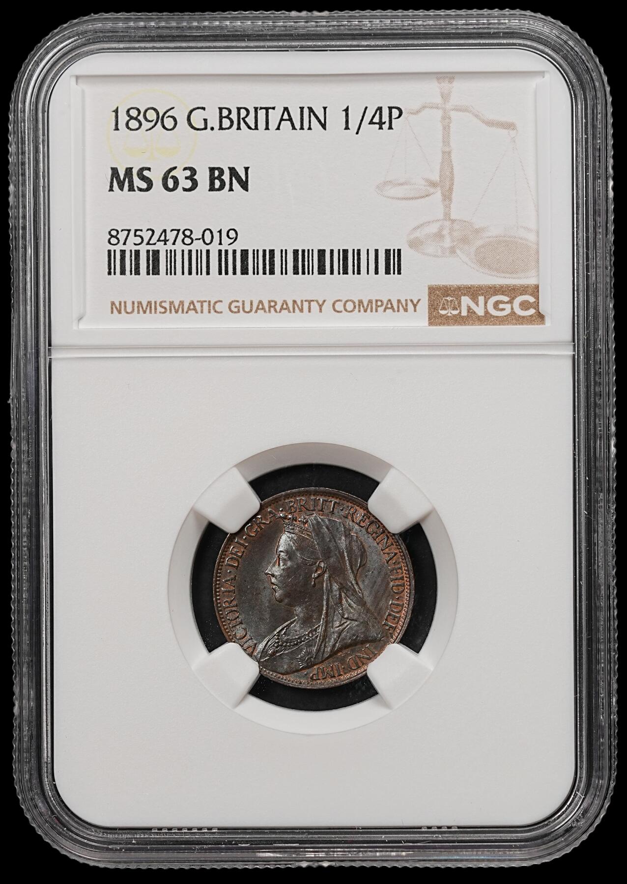 修遠堂世界钱币第112期 NGC MS63BN 1896年英国1法新铜币