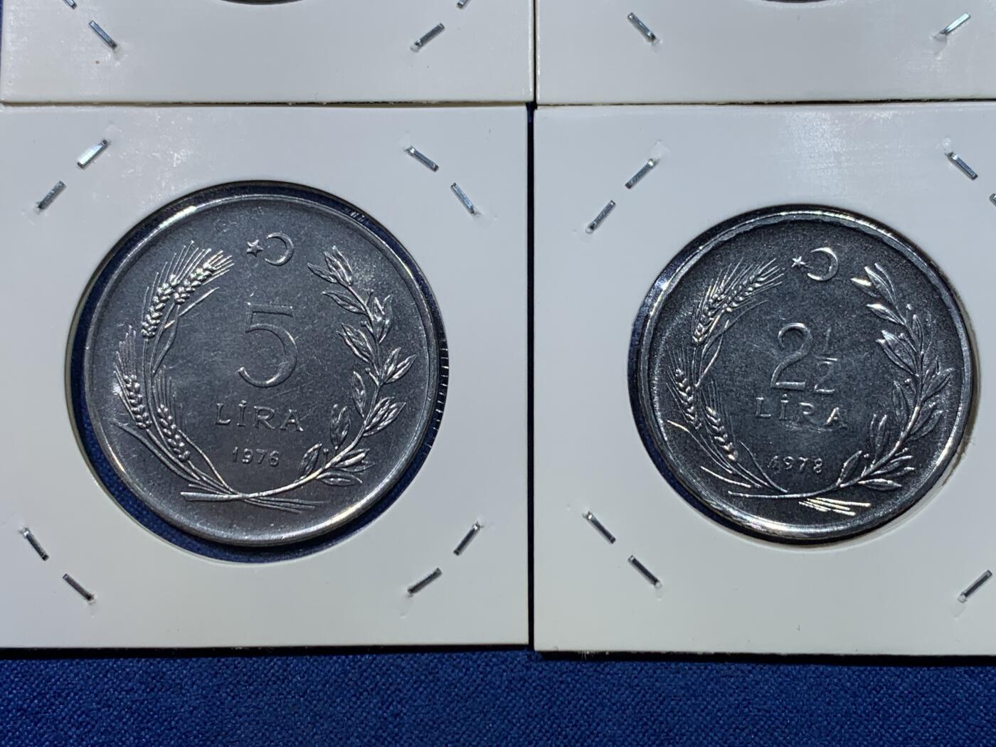 《竞宝斋》第482场 周日，周一 2场连拍 （全场包邮）20级店铺 欢迎送拍 土耳其1976-1980年F.A.O纪念币8枚套（500里拉银币齿边，光边加字）