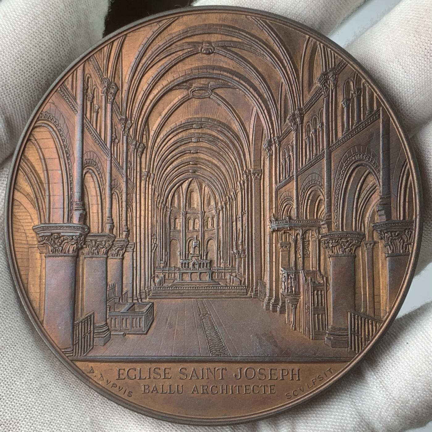 掌中浮雕-藏着的欧洲第059场 法国巴黎圣约瑟夫教堂大铜章，75mm，丰饶角边铭