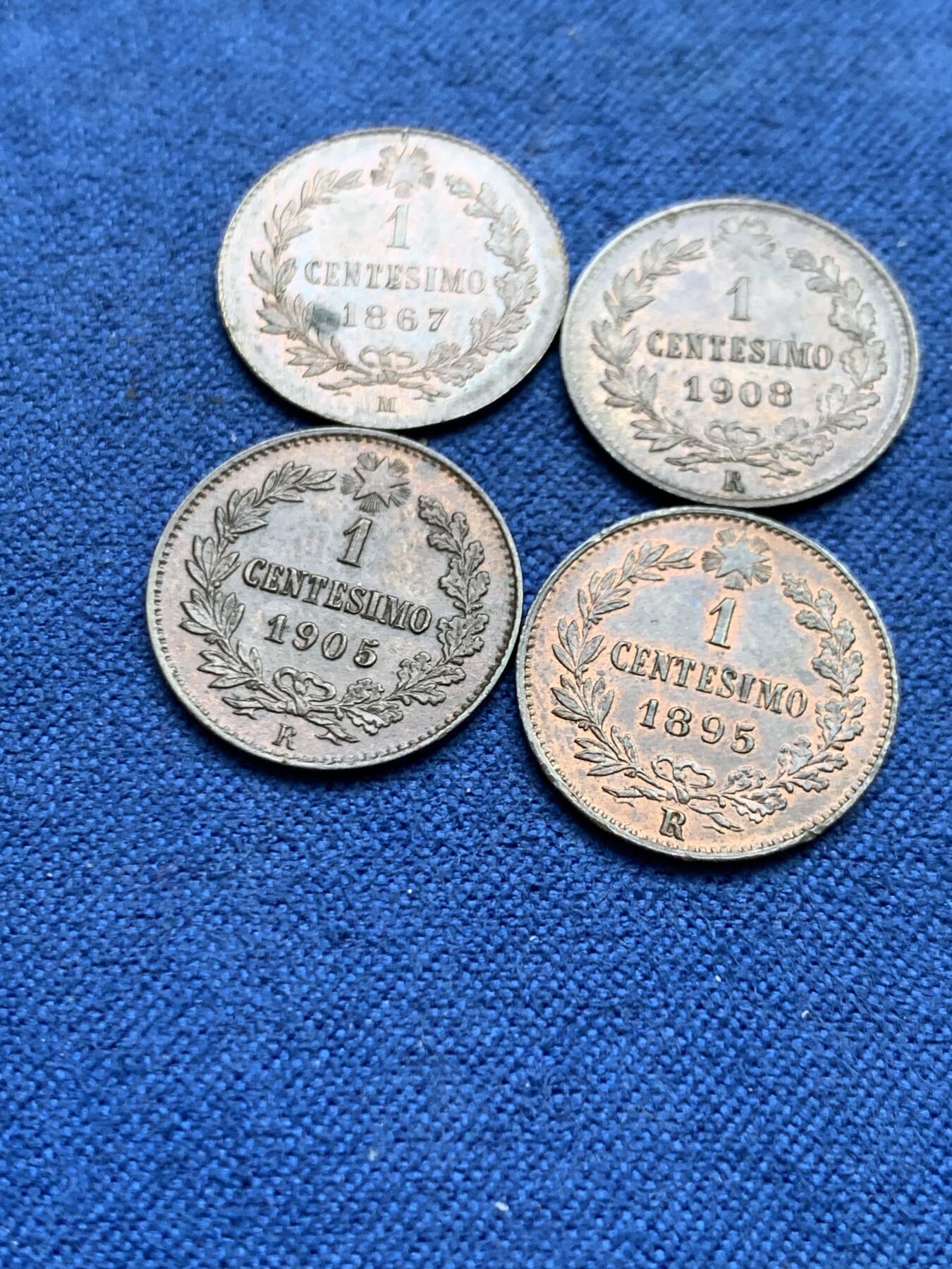 《竞宝斋》第482场 周日，周一 2场连拍 （全场包邮）20级店铺 欢迎送拍 四枚一组 意大利1867、1895、1905、1908年1分 好品