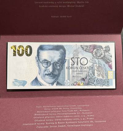 小福收藏拍卖第205期 裸钞场 本期有多张豹子号靓号  大量民国钞 百慕大样钞洋葱冠全套  阿富汗首年份查希尔国王和独立纪念碑 仅发行1000枚亚克力砖封蒙古20000图格里克帝国800周年纪念钞 卢旺达 东加勒比 斯里兰卡等多国精美纸币 - 捷克 2026年 100克朗 纪念钞 发行仅2万张 是这个系列的最后一张 无47 原装册 unc