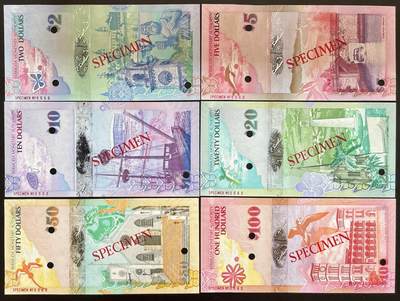 小福收藏拍卖第205期 裸钞场 本期有多张豹子号靓号  大量民国钞 百慕大样钞洋葱冠全套  阿富汗首年份查希尔国王和独立纪念碑 仅发行1000枚亚克力砖封蒙古20000图格里克帝国800周年纪念钞 卢旺达 东加勒比 斯里兰卡等多国精美纸币 百慕大 2009年 2 5 10 20 50 100元 样钞 洋葱冠 562号 6张全套 unc