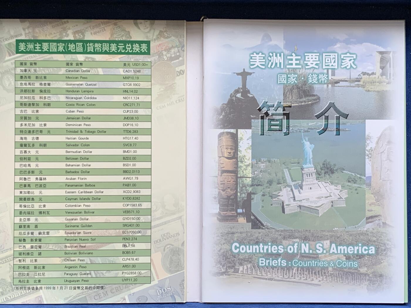 《竞宝斋》第482场 周日，周一 2场连拍 （全场包邮）20级店铺 欢迎送拍 美洲钱币护照（含32枚美洲国家及地区钱币）币面品相好 细节见图