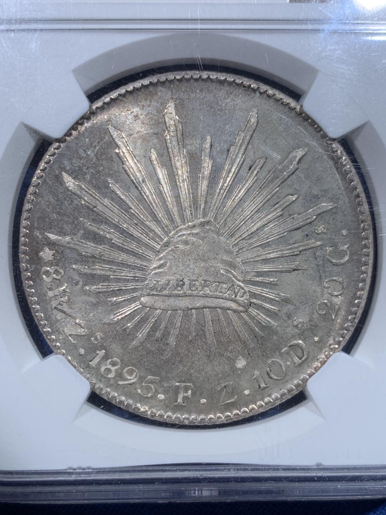 《竞宝斋》第482场 周日，周一 2场连拍 （全场包邮）20级店铺 欢迎送拍 NGC MS63 墨西哥1895年ZS FZ花边鹰洋银币 历经百年崭新出场